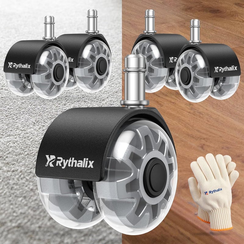 Rythalix 2" Office Chair Wheels Set of 5 - Desk Chair Caster Wheels, Smooth & Quiet, Universal Fit for Most Office/Desk/Gaming Chairs, Safe on Hardwood Floors - Image 1
